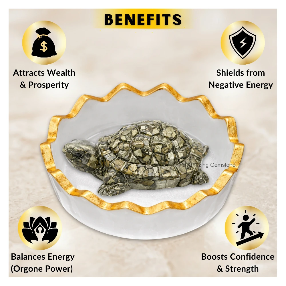 Pyrite Tortoise with Selenite Bowl