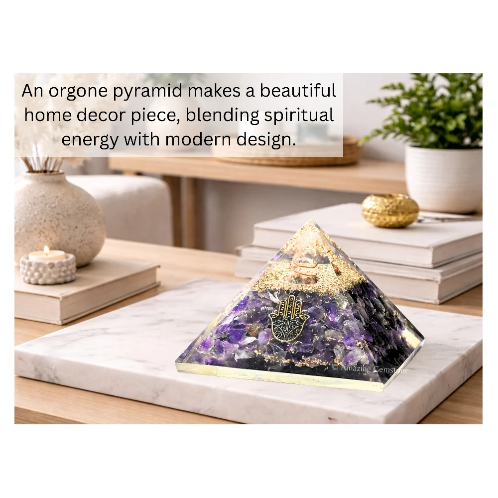 Amethyst Orgone Pyramid - Hamsa