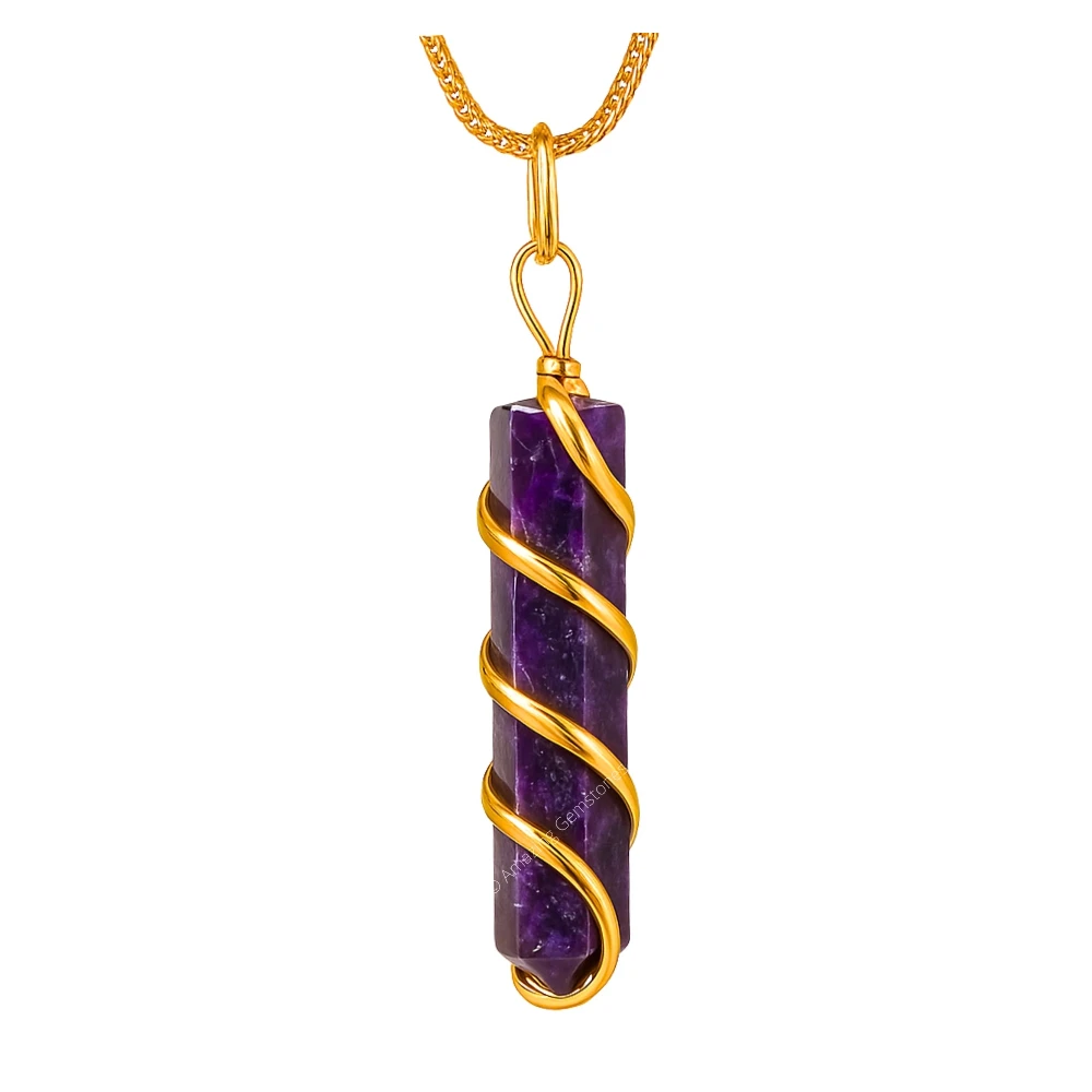 Lepidolite Necklace - Spiral Pencil Point (Gold)