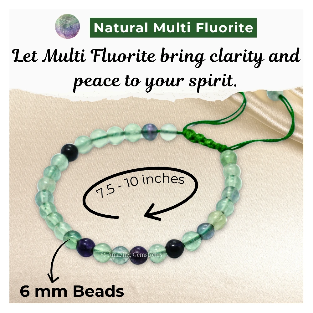 Multi Fluorite Healing Crystal Bracelets - 6mm Beads (Adjustable)
