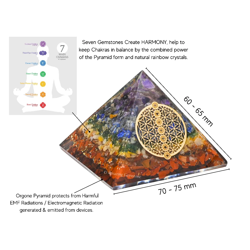 Natural Chakra Orgone Pyramid - Chakra Flower of Life