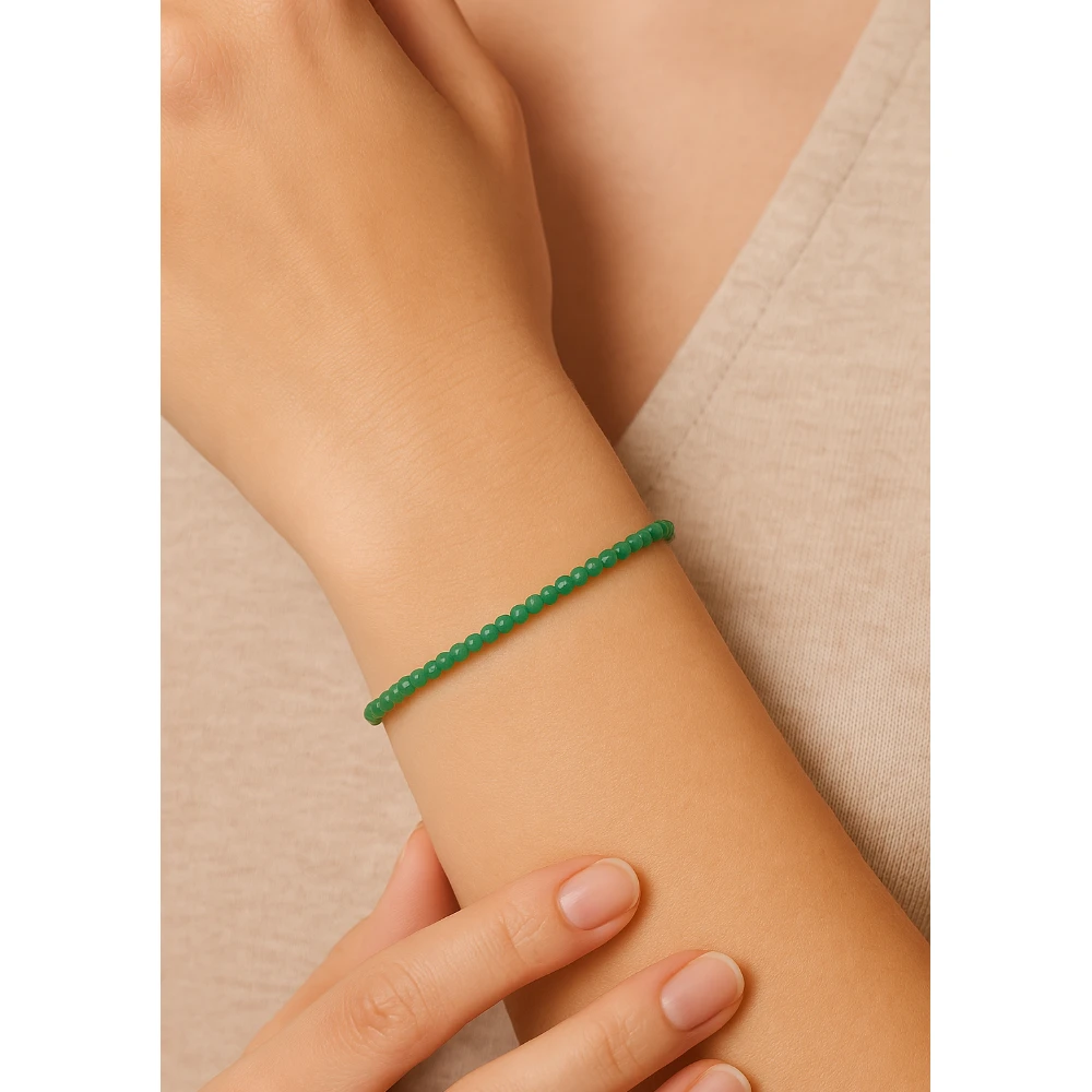 Green Onyx Crystal Bracelet - 2mm Faceted Bead (Gold)