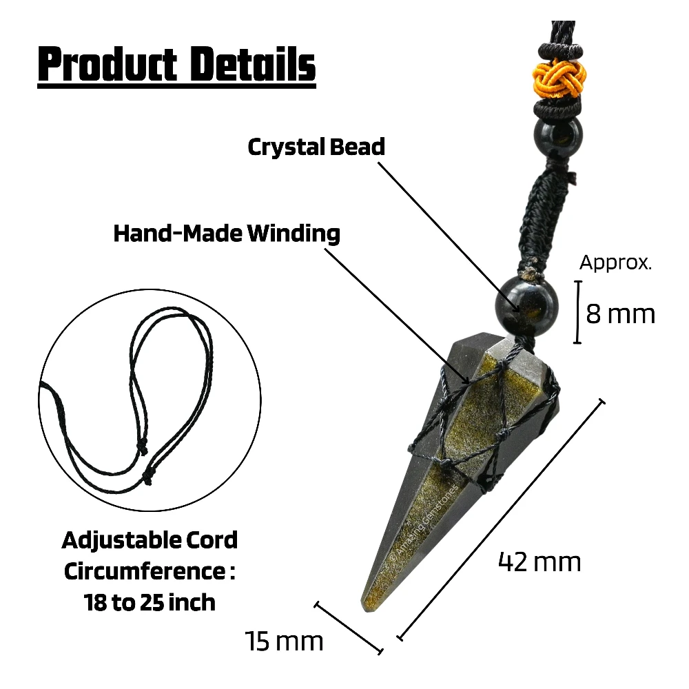Golden Sheen Obsidian Pendulum Pendant Necklace (Macrame)