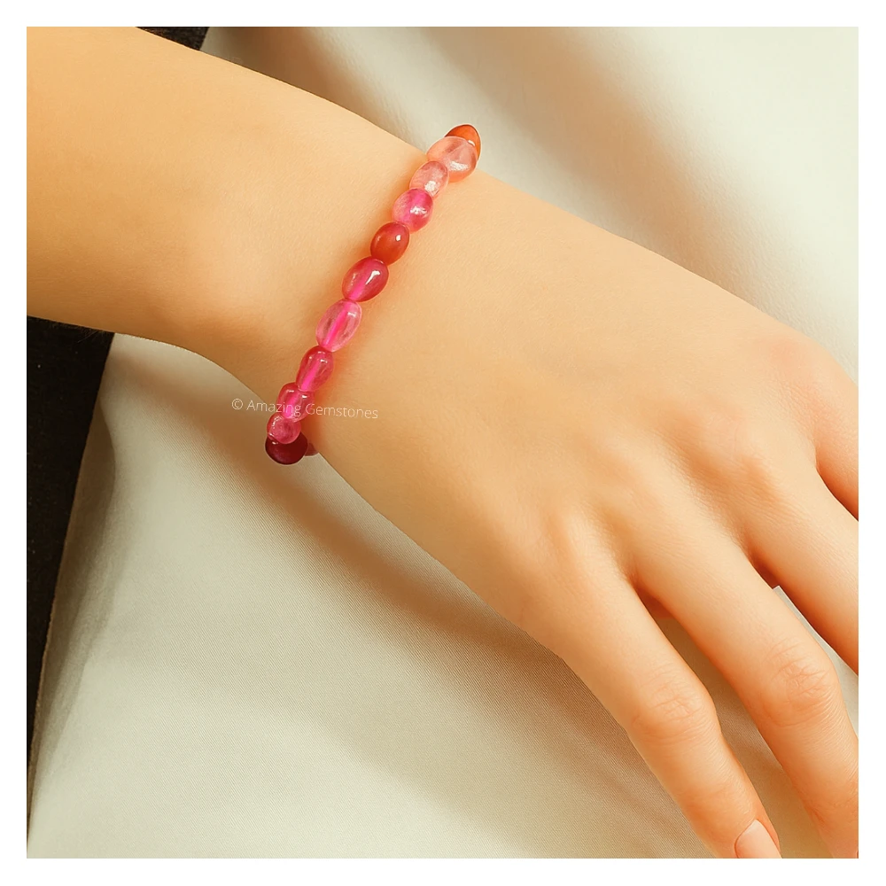 Strawberry Quartz Tumbled Stone Bracelet (Stretchable)