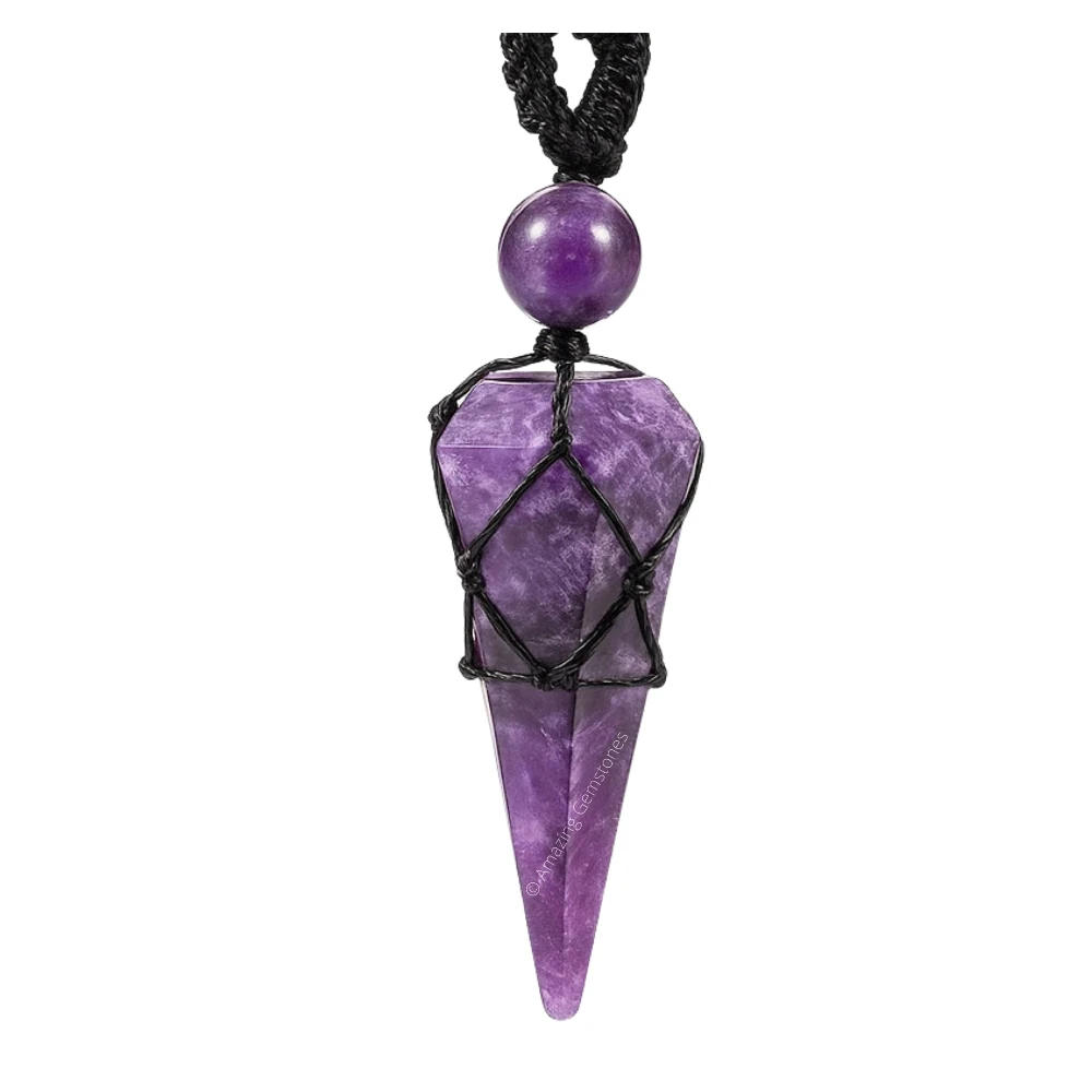 Lepidolite Pendulum Pendant Necklace (Macrame)