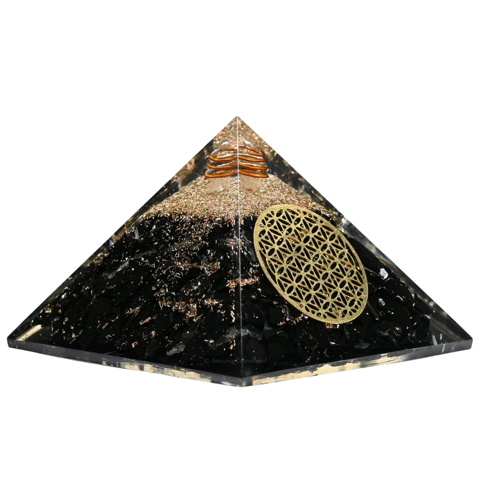 Black Tourmaline Orgone Pyramid - Flower of Life
