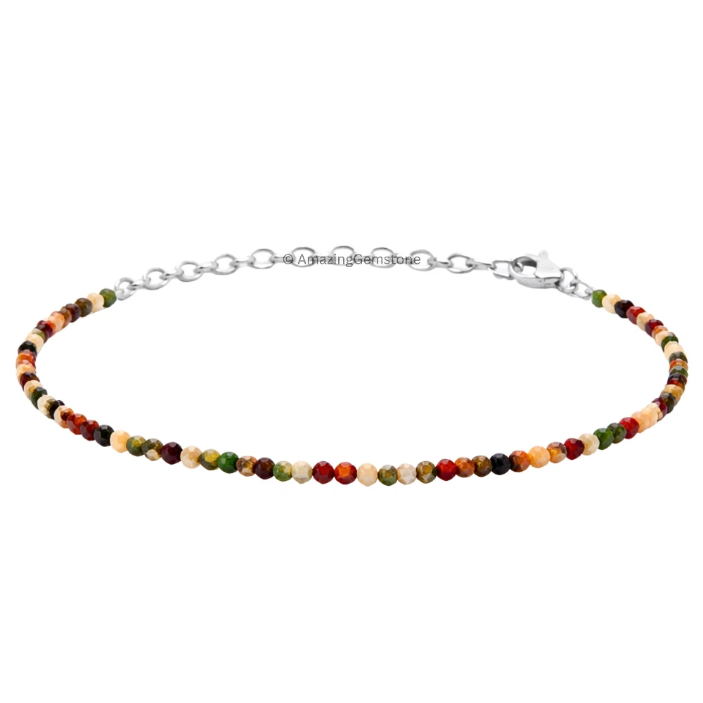 Mookaite Crystal Bracelet - 2mm Faceted Bead (Silver)