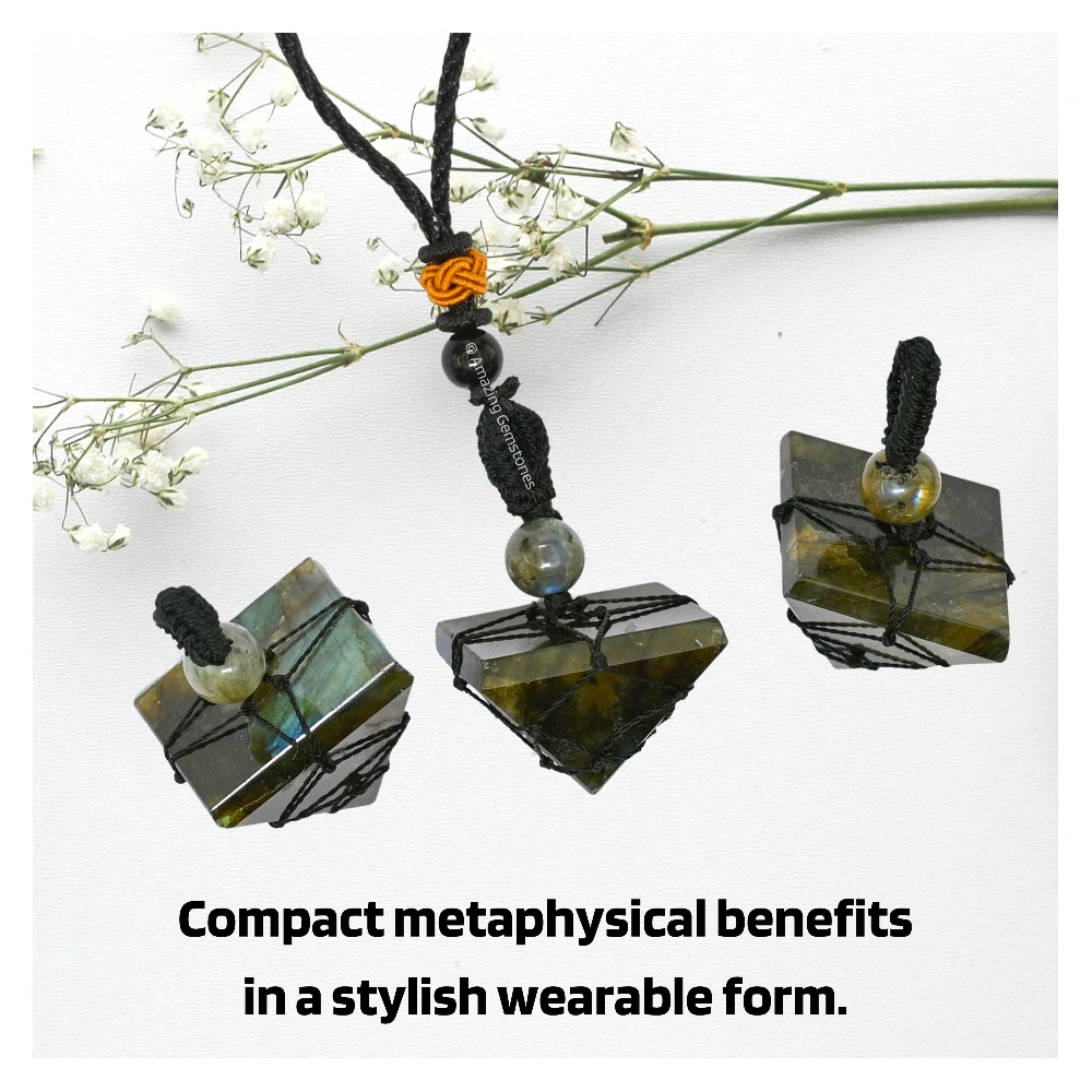 Labradorite Pyramid Pendant Necklace (Macrame)
