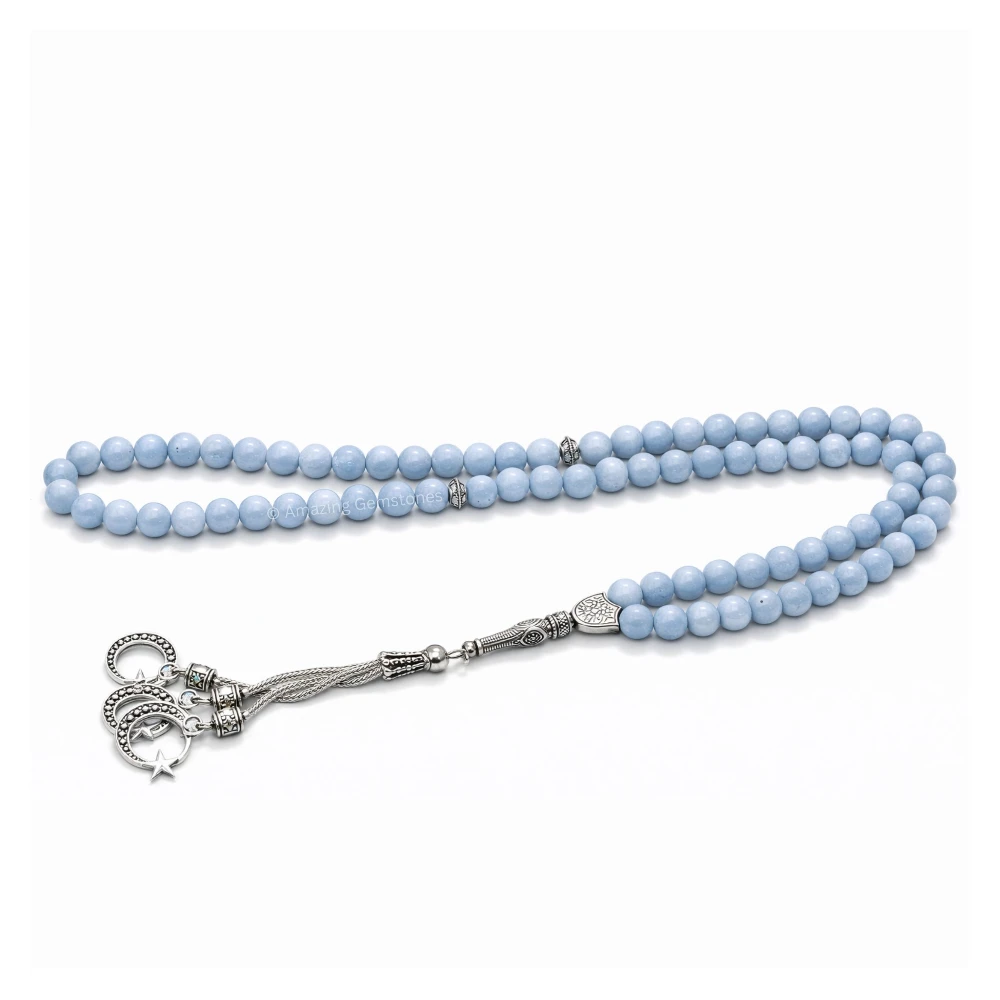 Angelite Crystal Tasbeeh Sibha Prayer Beads (Silver)
