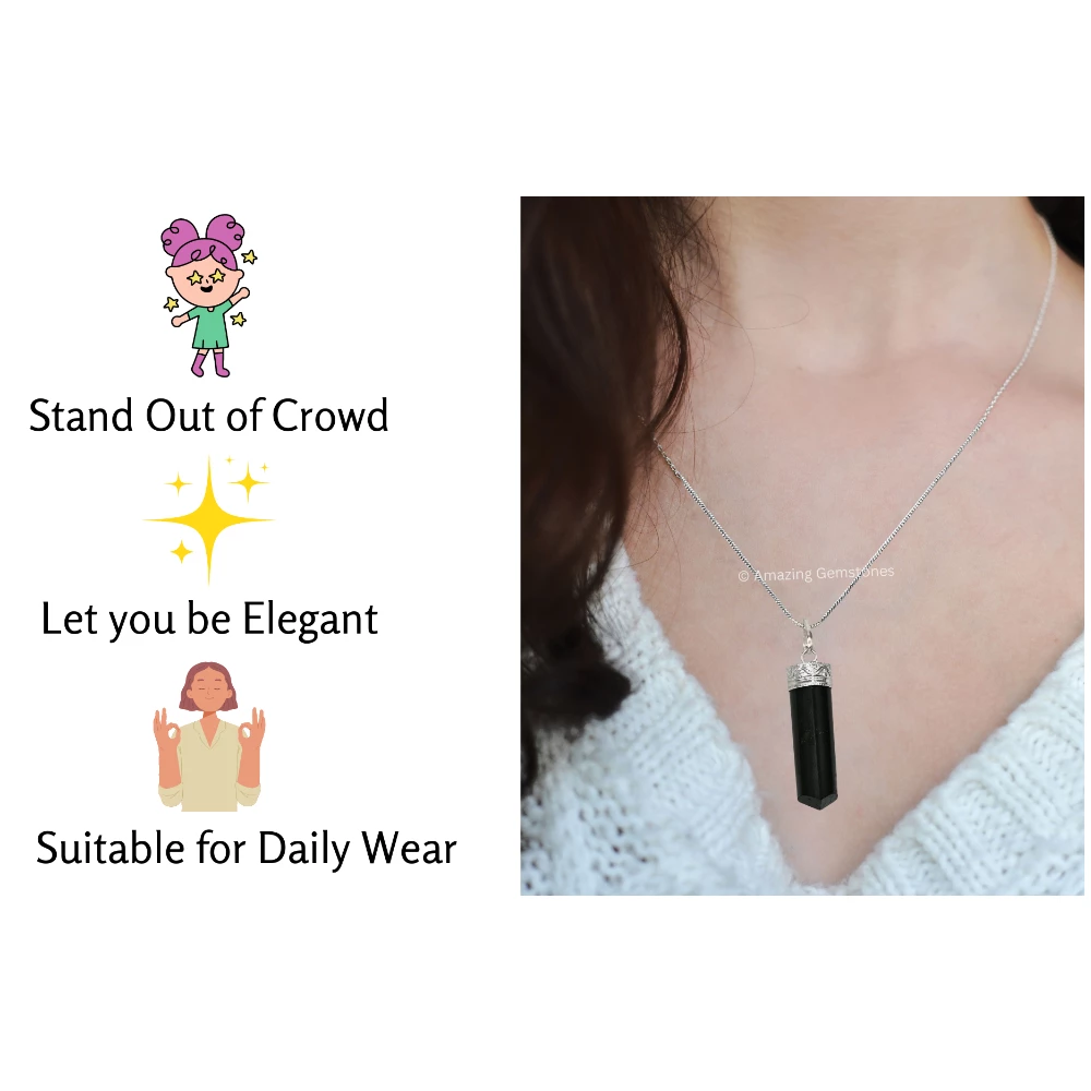 Black Tourmaline Necklace - Pencil Point (Silver)