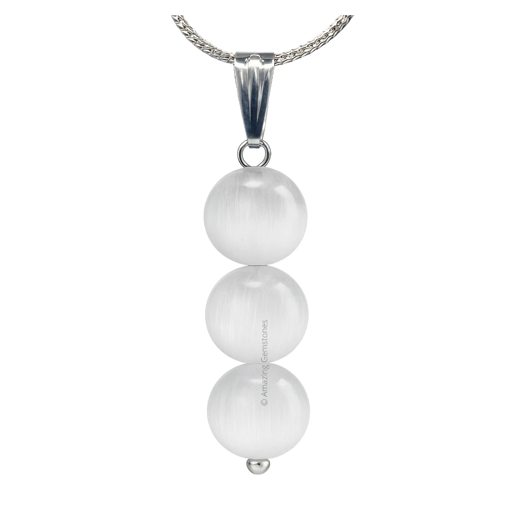 Selenite Bead Pendant (Silver)