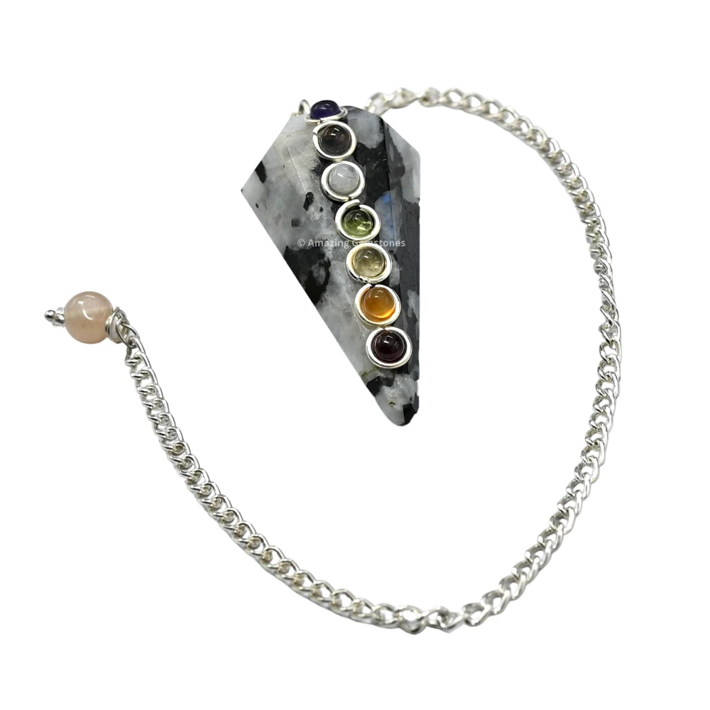 Rainbow Moonstone Chakra Crystal Pendulum