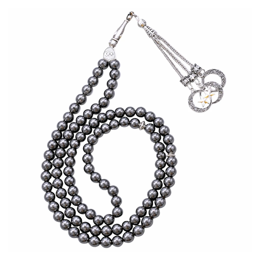 Hematite Crystal Tasbeeh Sibha Prayer Beads (Silver)