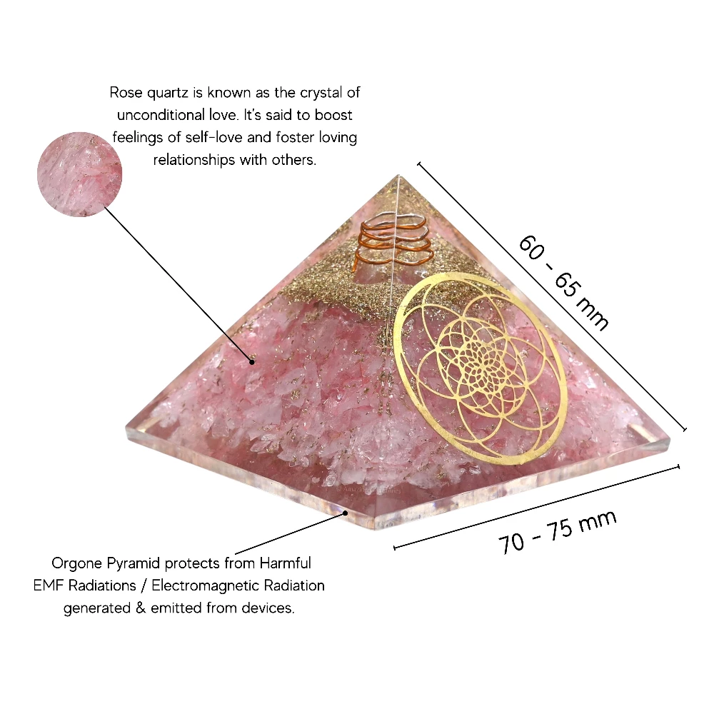 Rose Quartz Orgone Pyramid - Seed of Life