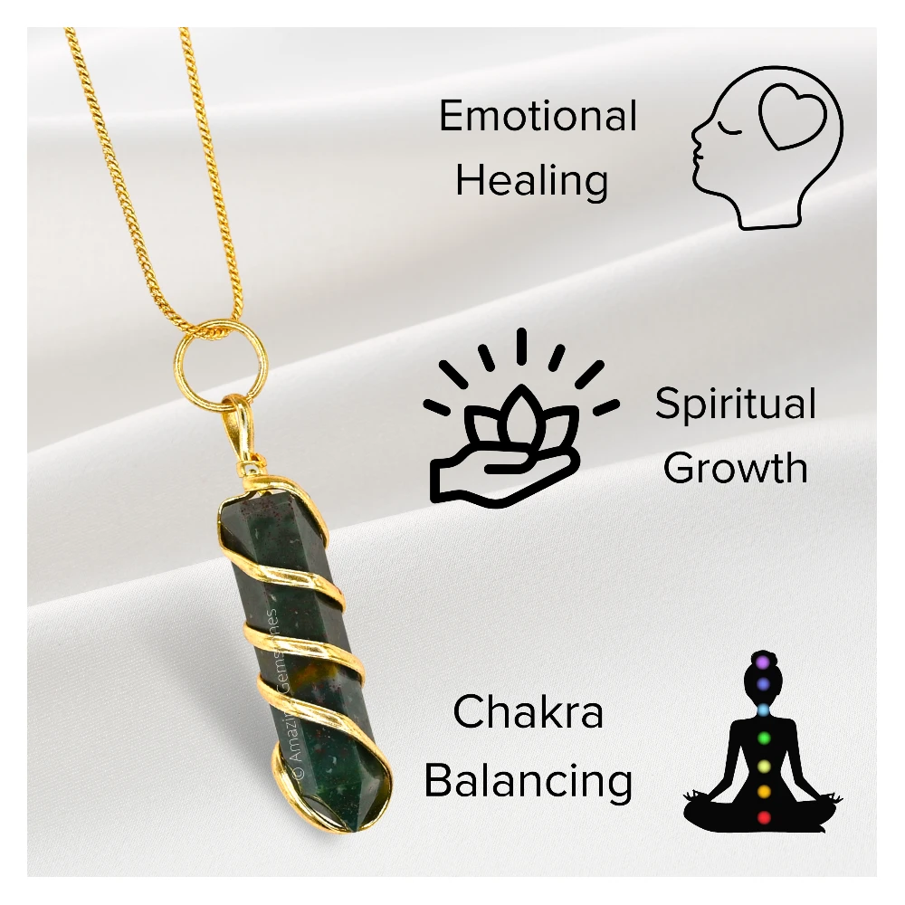 Bloodstone Necklace - Spiral Pencil Point (Gold)