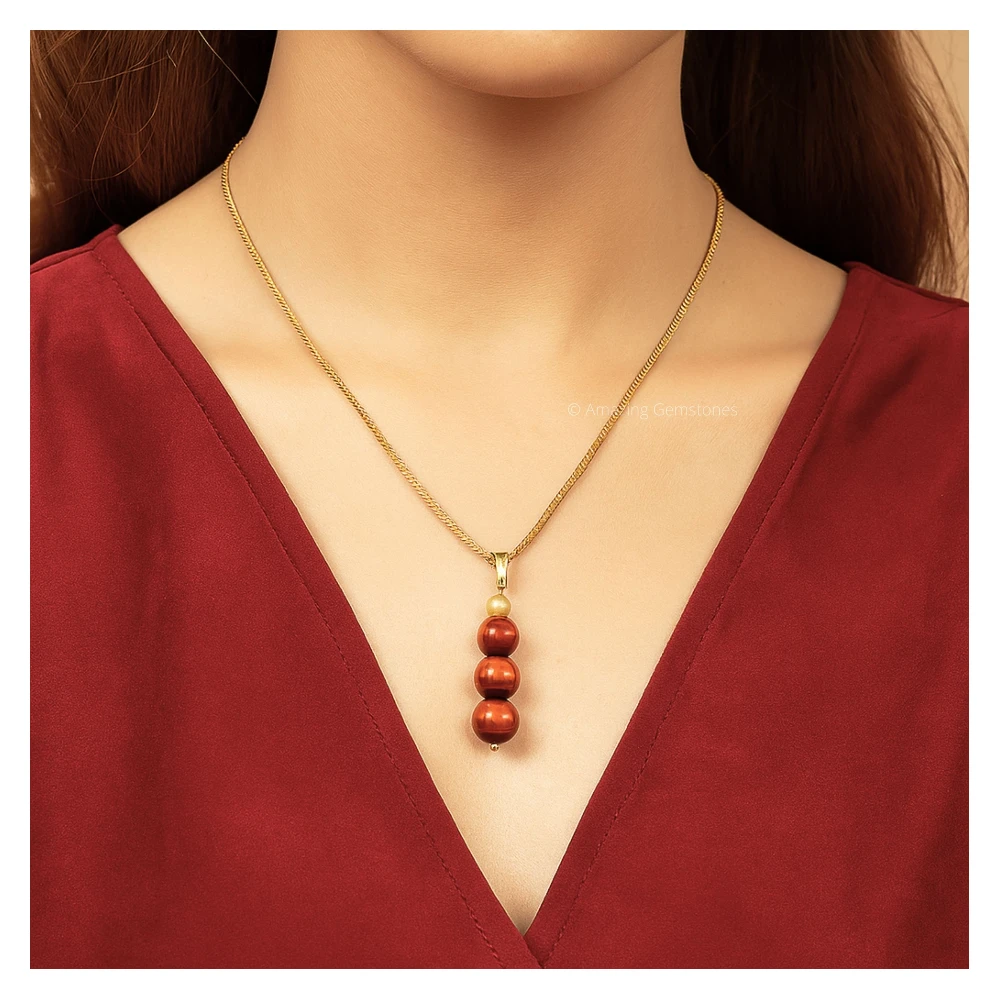 Red Tiger Eye Bead Pendant (Gold)