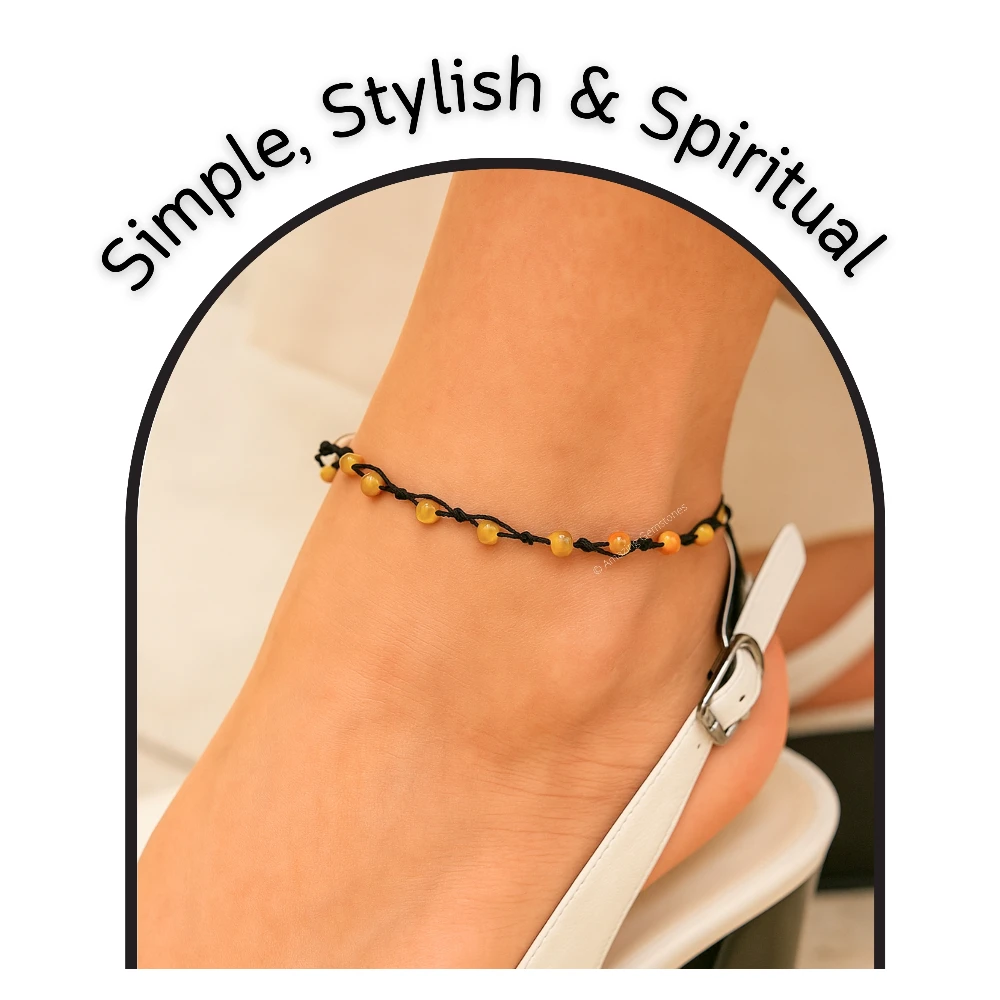 Yellow Cat's Eye Anklet (Hand Knotted)