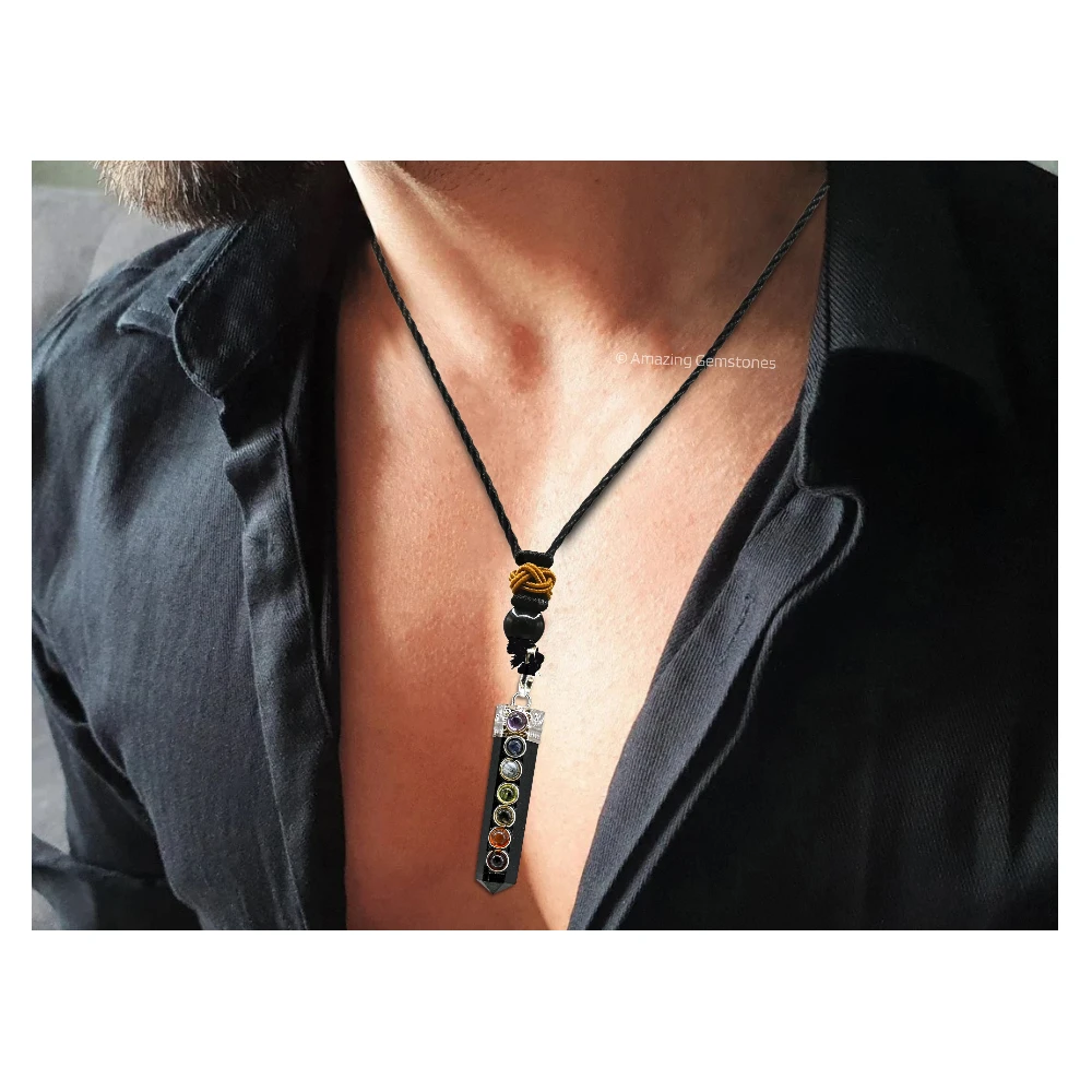 Shungite Necklace - Cap Pencil with Chakra
