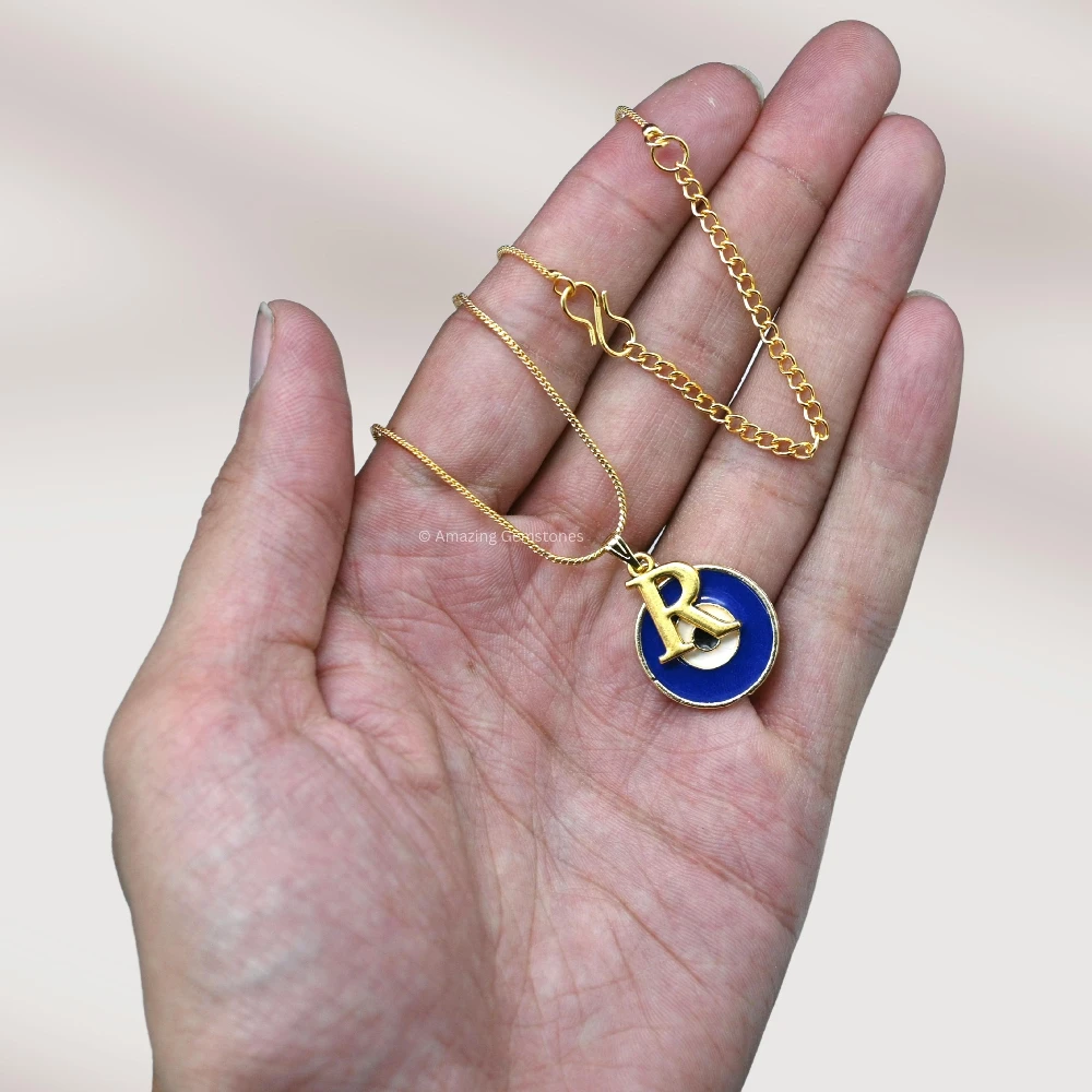 Evil Eye Pendant Necklace with R Initial