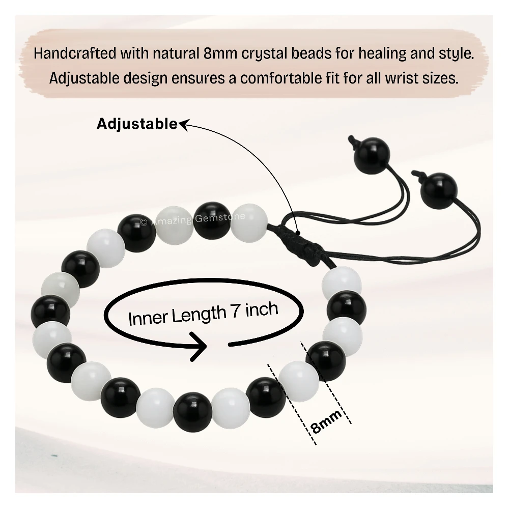 Black Tourmaline Selenite Bracelet 1 by 1 (Adjustable)