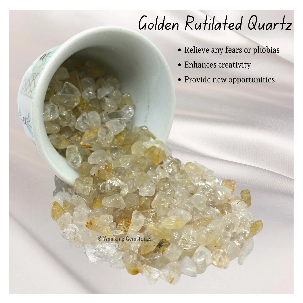 Golden Rutilated Quartz Chips - Pre Drilled