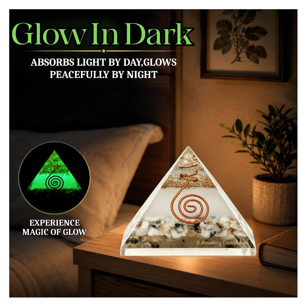 Rainbow Moonstone Orgone Pyramid - Glow in Dark