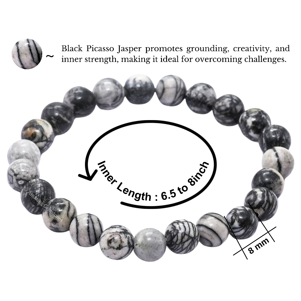 Black Picasso Jasper Bracelet (Strechable)