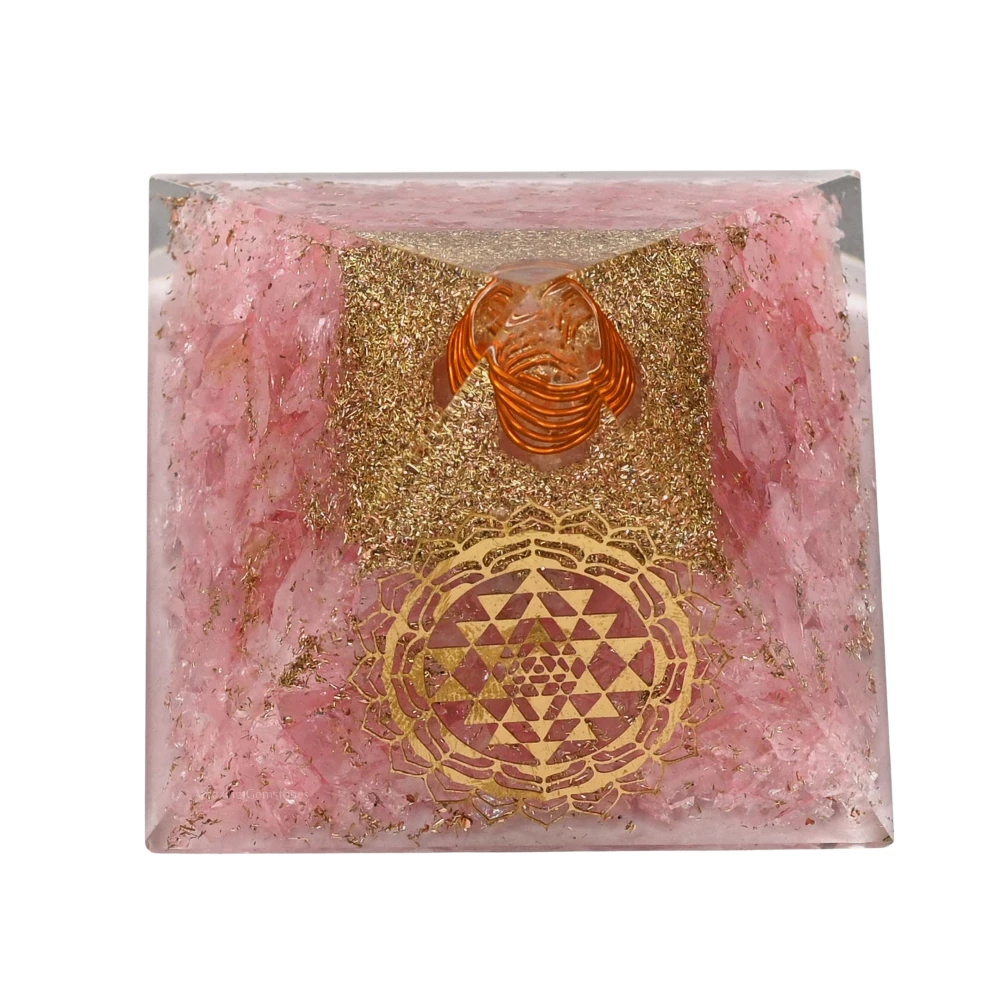 Rose Quartz Orgone Pyramid - Round Sri Yantra