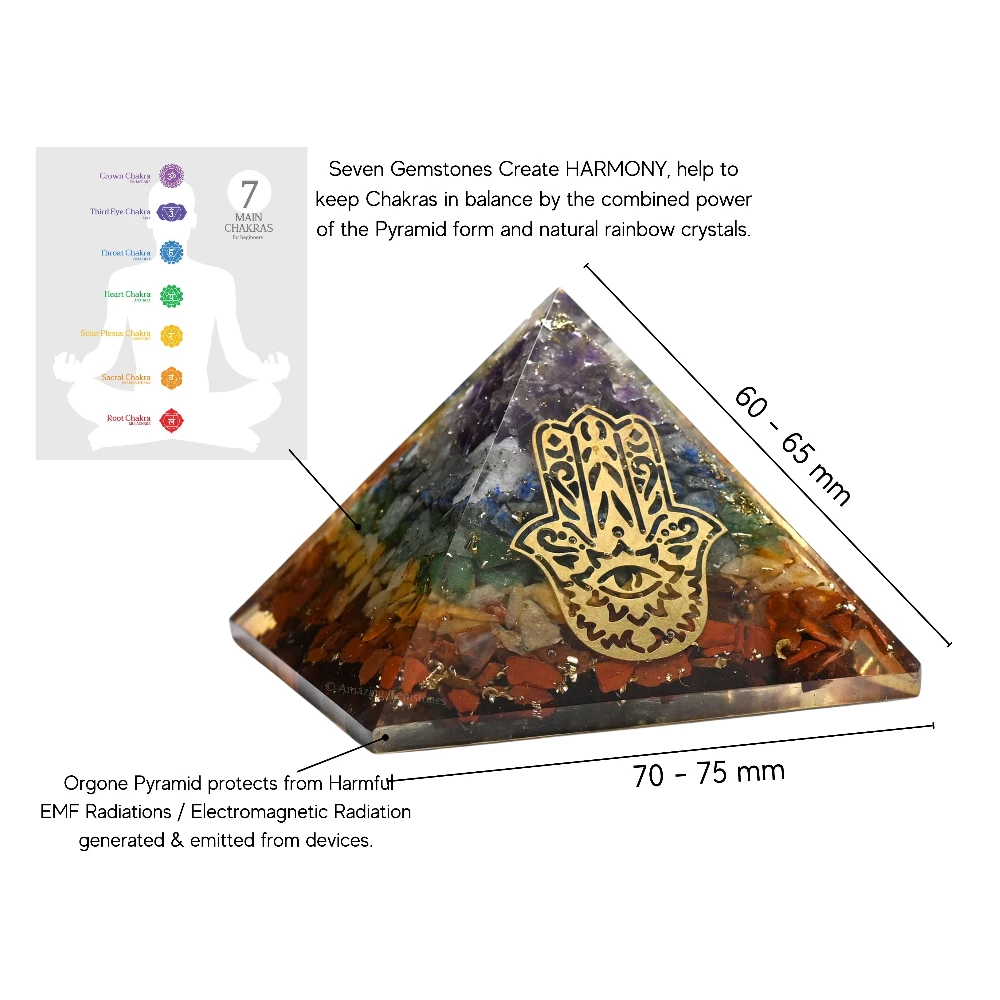 Natural Chakra Orgone Pyramid - Big Hamsa