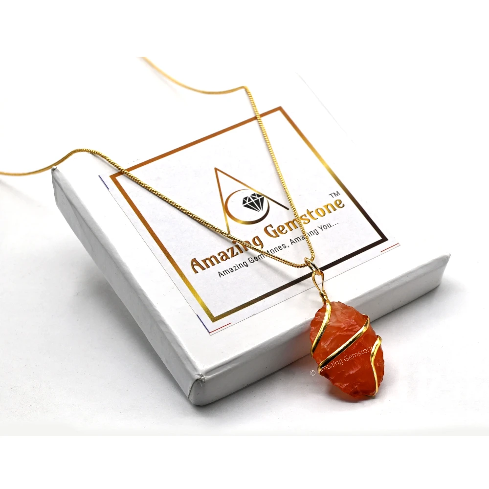 Carnelian Necklace - Raw Oval Crystal (Gold)