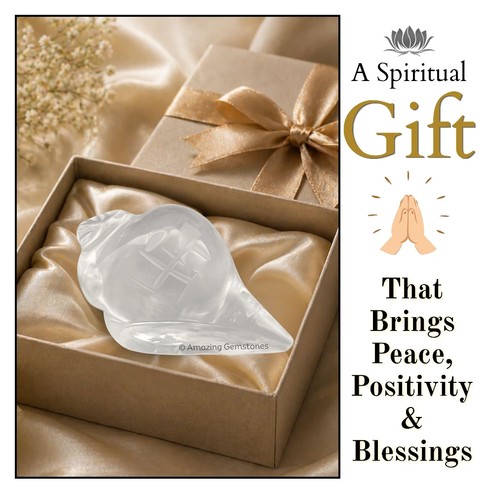 Clear Quartz Shankh with Engraved Swastik (10-20 Gram)