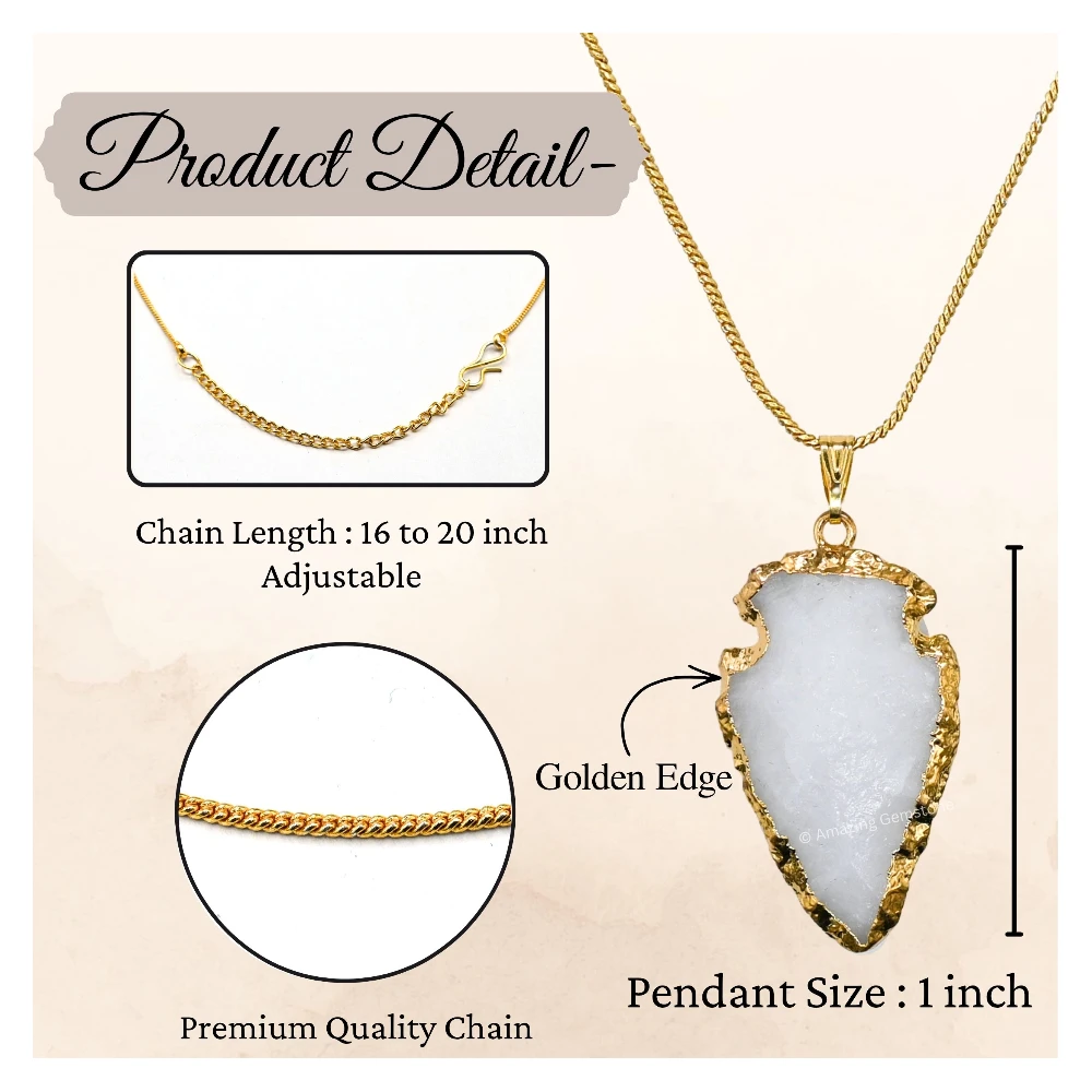 Snow Quartz Arrowhead Pendant - Gold Plated