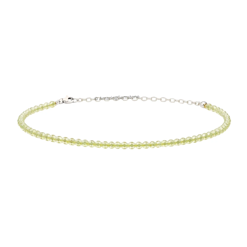 Prehnite Crystal Bracelet - 2mm Faceted Bead (Silver)