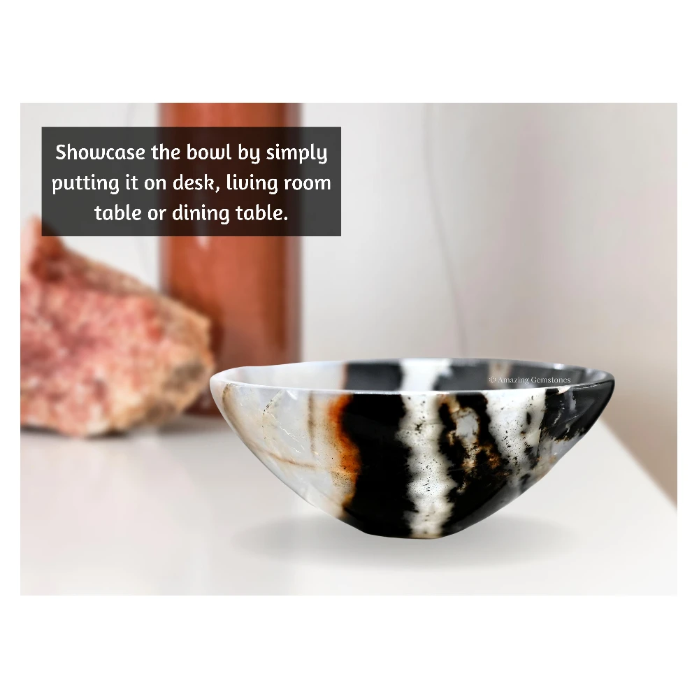 Black Banded Agate Crystal Bowl - 2 Inch