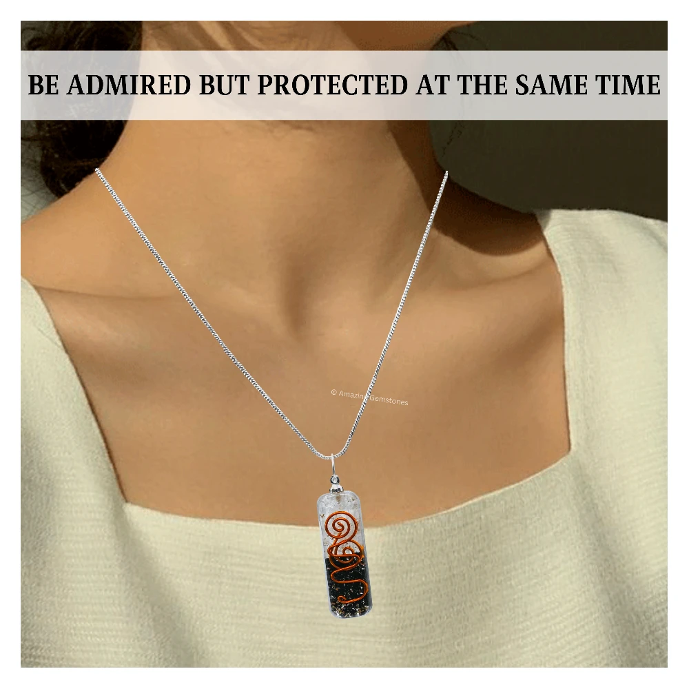 Black Tourmaline Selenite Crystal Orgone Pendant - Rectangle
