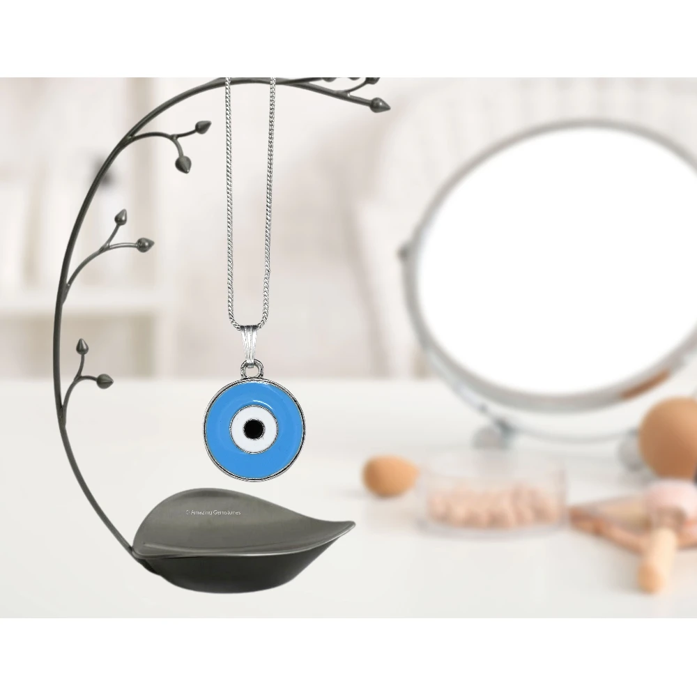 Sky Blue Evil Eye Pendant - Round (Silver)