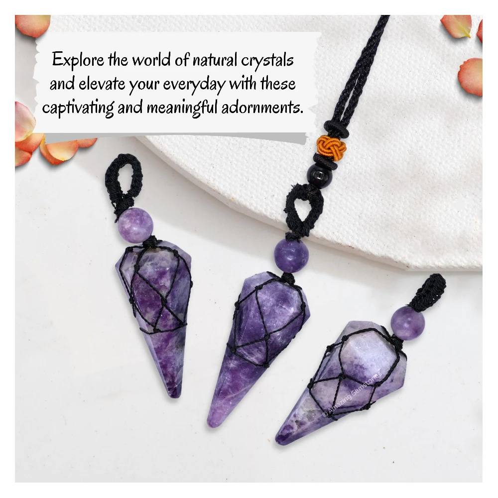 Lepidolite Pendulum Pendant Necklace (Macrame)