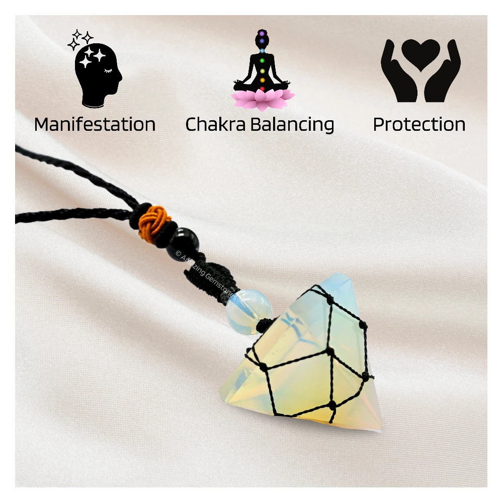 Opalite Pyramid Pendant Necklace (Macrame)