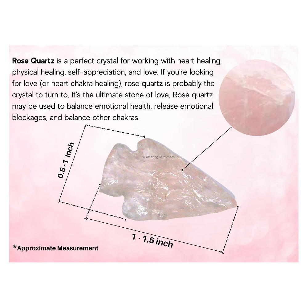 Rose Quartz Crystal Arrowhead - 1" to 1.5" (5 Pieces)