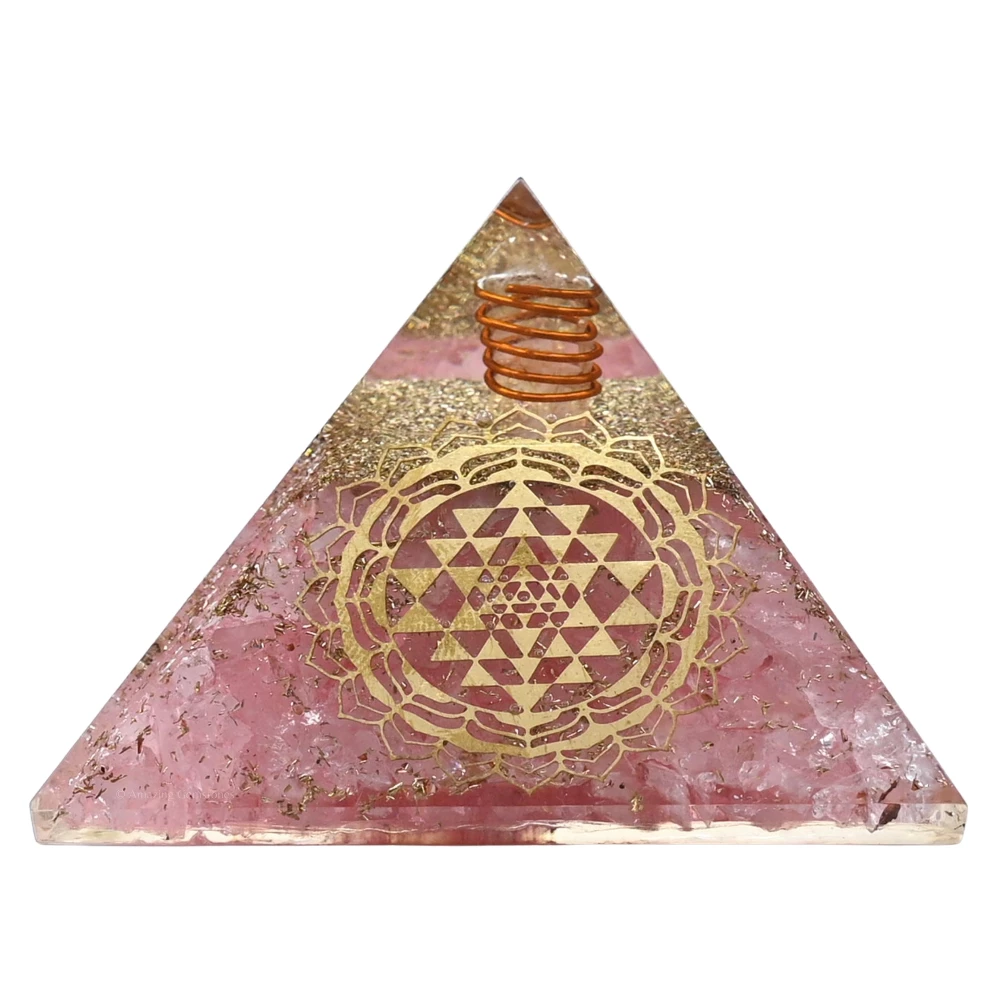 Rose Quartz Orgone Pyramid - Round Sri Yantra