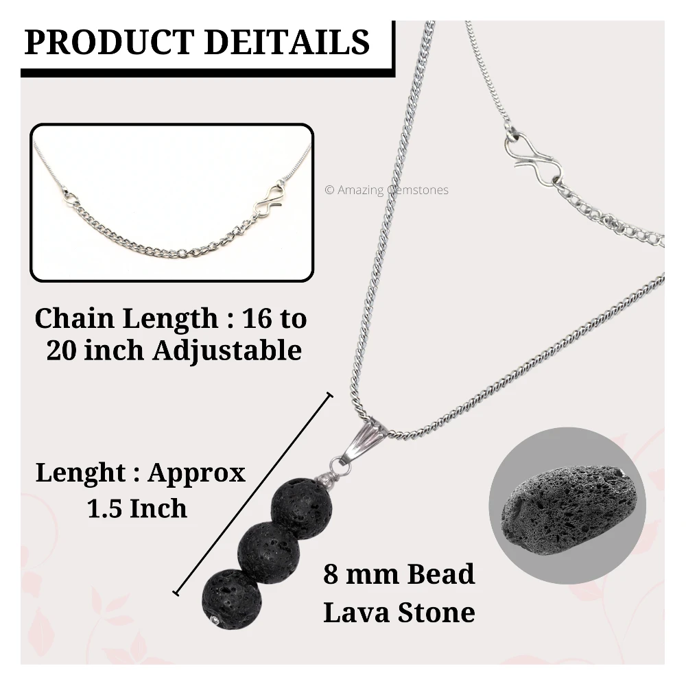 Lava Stone Bead Pendant (Silver)