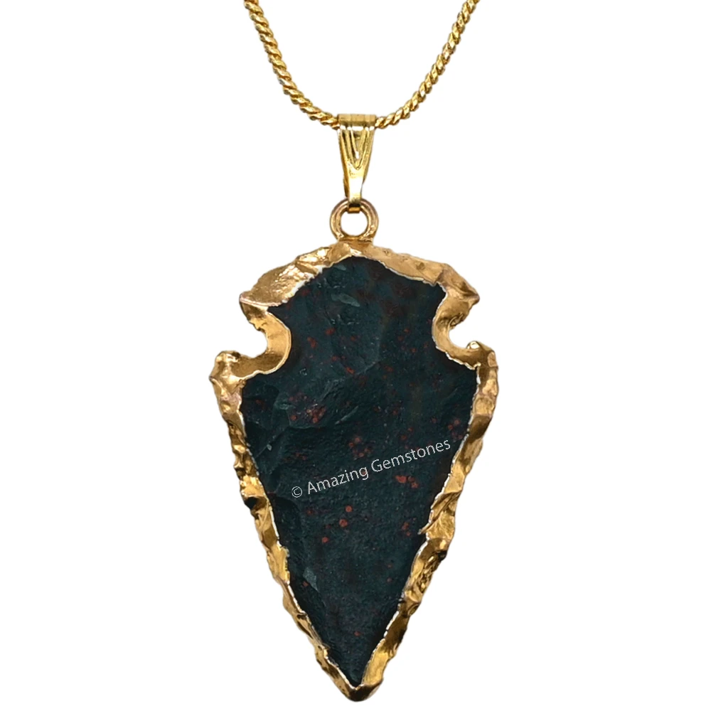 Bloodstone Arrowhead Pendant - Gold Plated