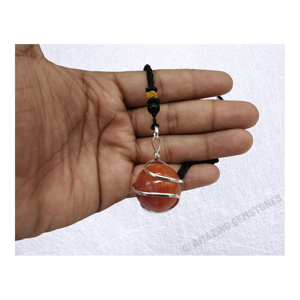 Carnelian Necklace - Spiral Sphere (Silver)