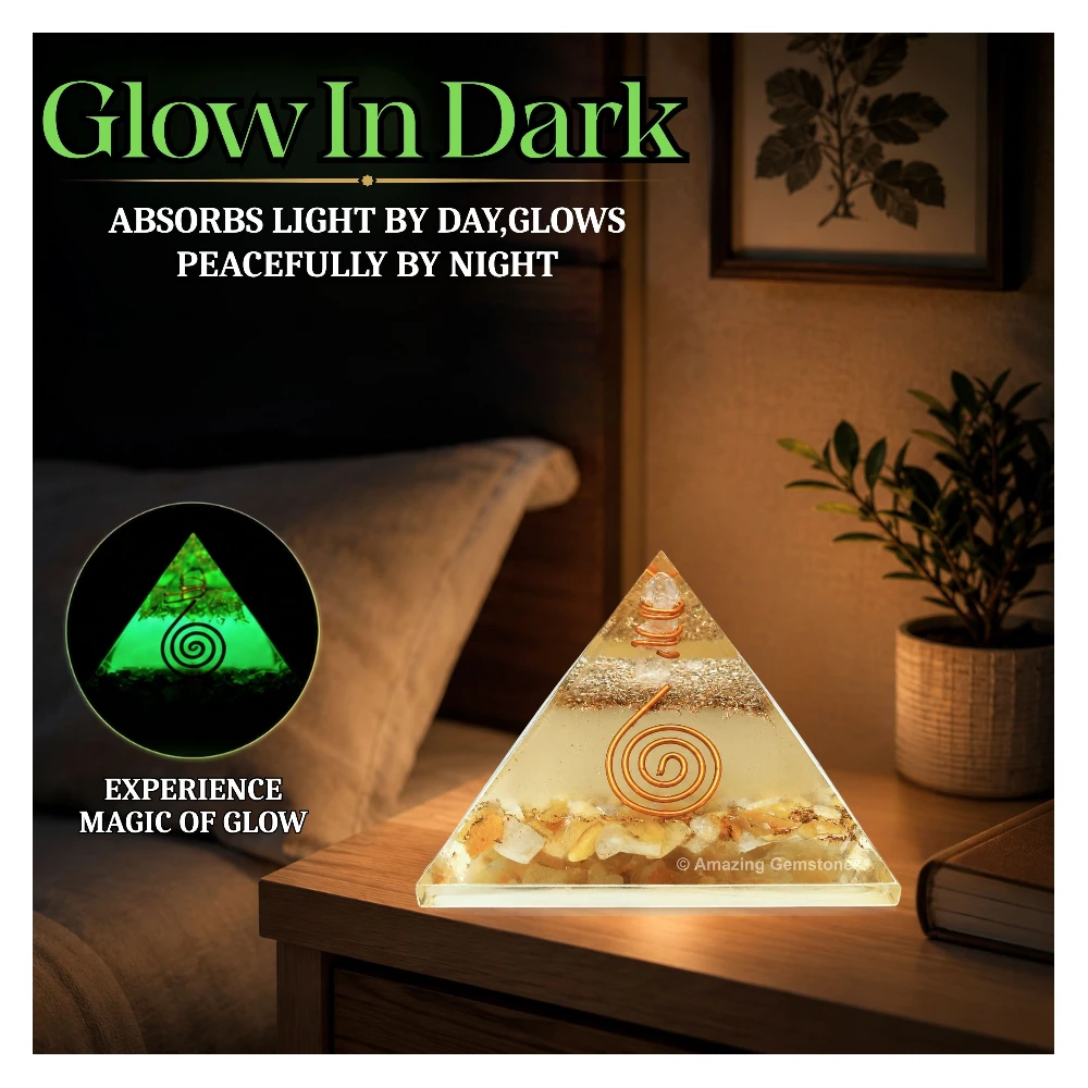 Yellow Jasper Orgone Pyramid - Glow in Dark