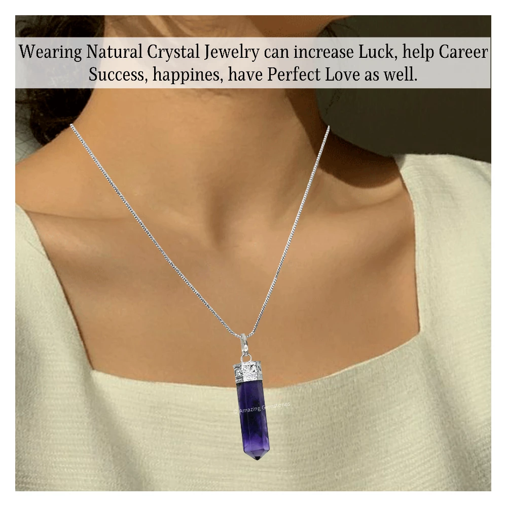 Amethyst Necklace - Pencil Point (Silver)