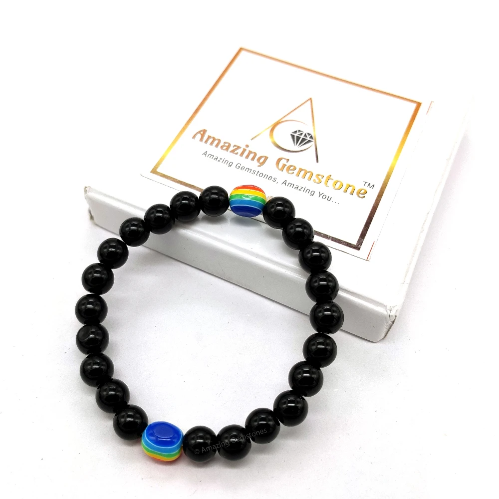 LGBTQ Pride and Black Obsidian Evil Eye Bracelet