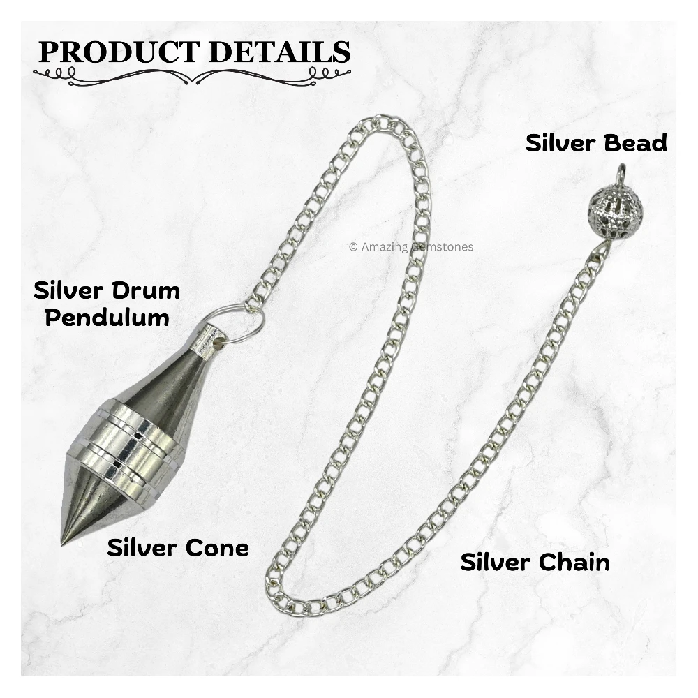 Copper Metal Pendulum - Silver Drum Cone (MP64)