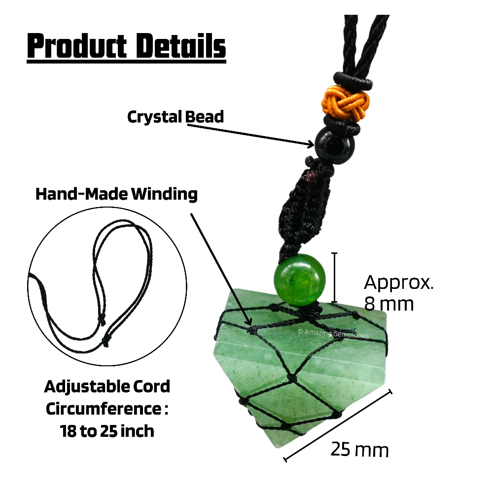 Green Aventurine Pyramid Pendant Necklace (Macrame)