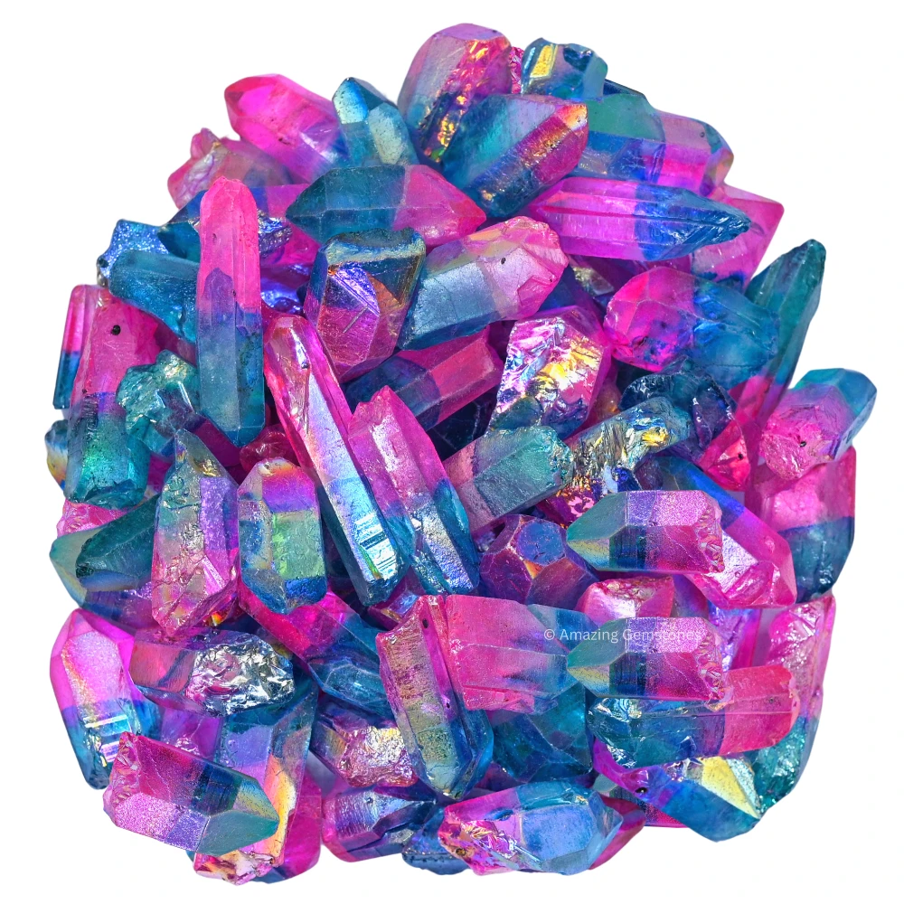 Rose Aqua Aura Quartz Raw Crystal Points (1 LB)