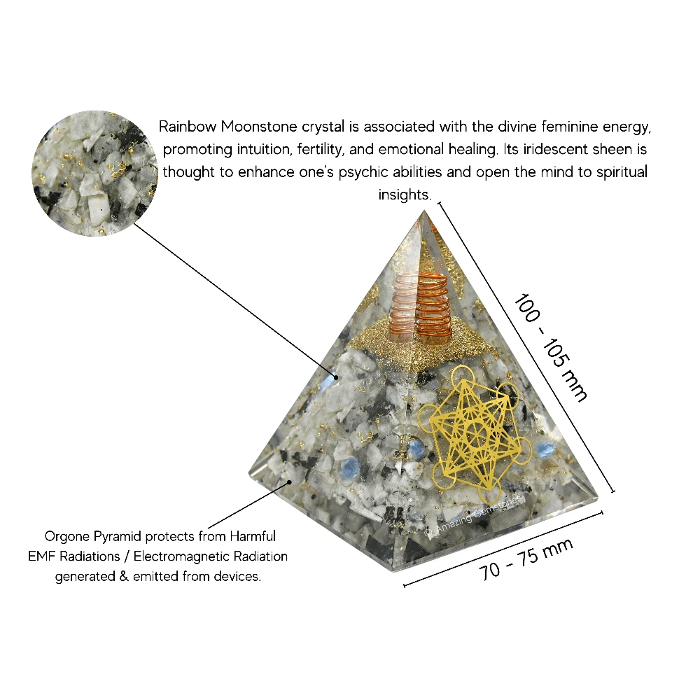 Rainbow Moonstone Orgone Pyramid - 70 mm